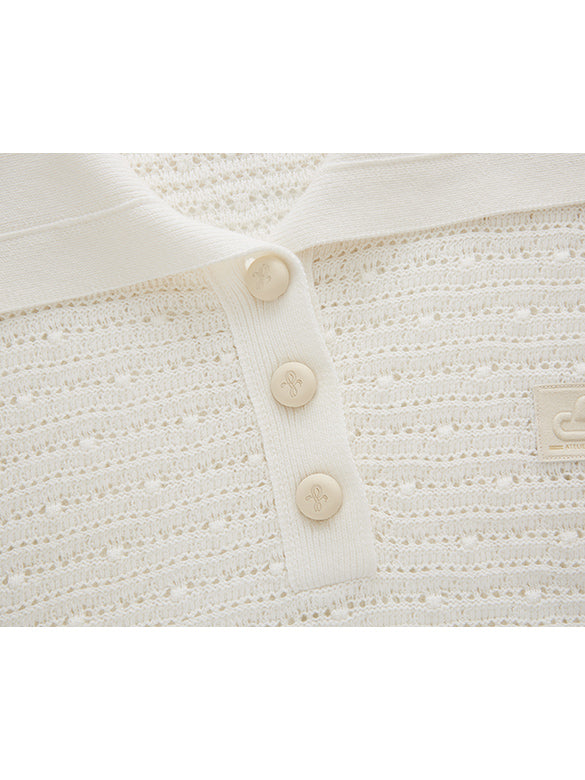 Rib-collar Polo Knit Top