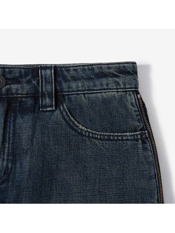 Side Zipper Denim Skirt-Pants