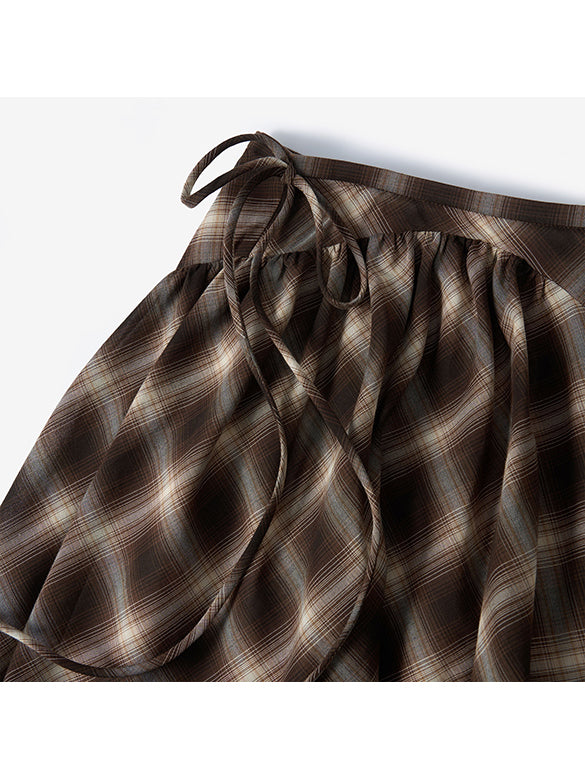 Plaid Asymmetry Skirt