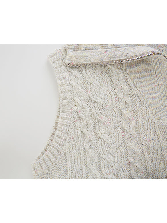 Thin Cable Zipper Sleeveless Knit
