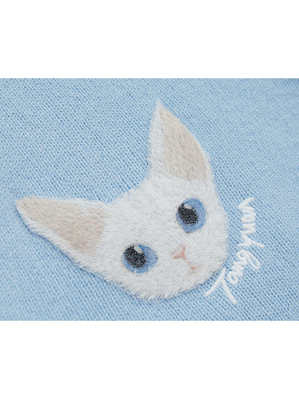 Cat Embroidery Knit Cardigan