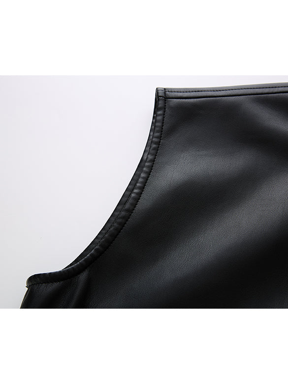Fake Leather Sleeveless Blouson
