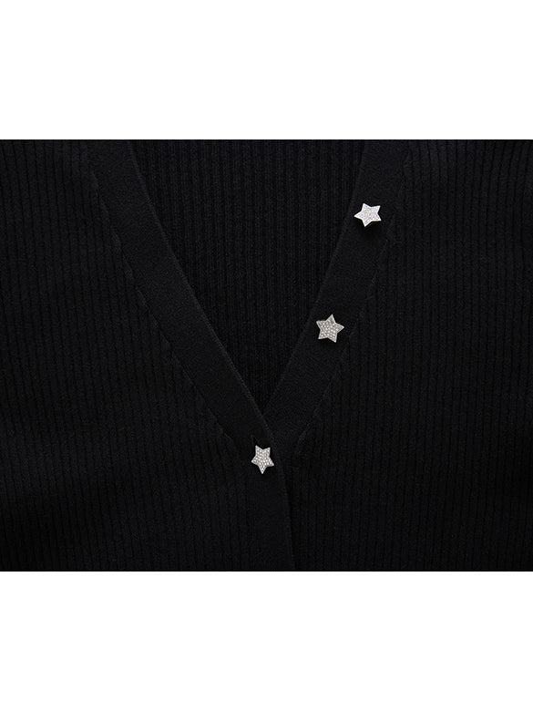 Star Button Rib Knit Cardigan