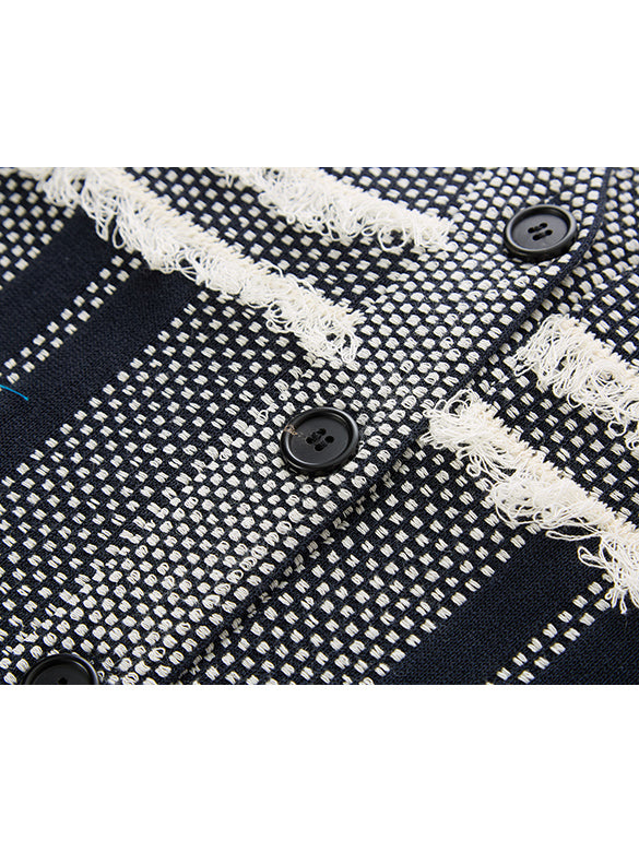 Design Pattern Fringe Knit Cardigan