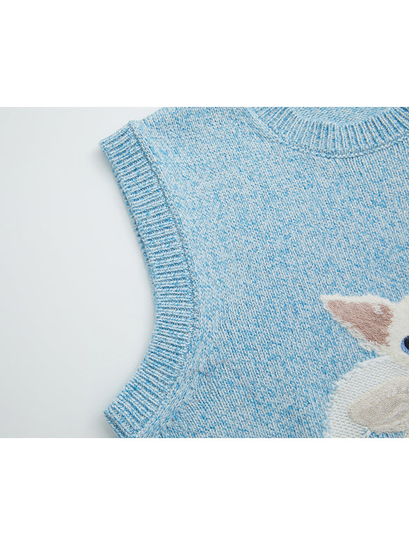 Cat Embroidery Sleeveless Knit