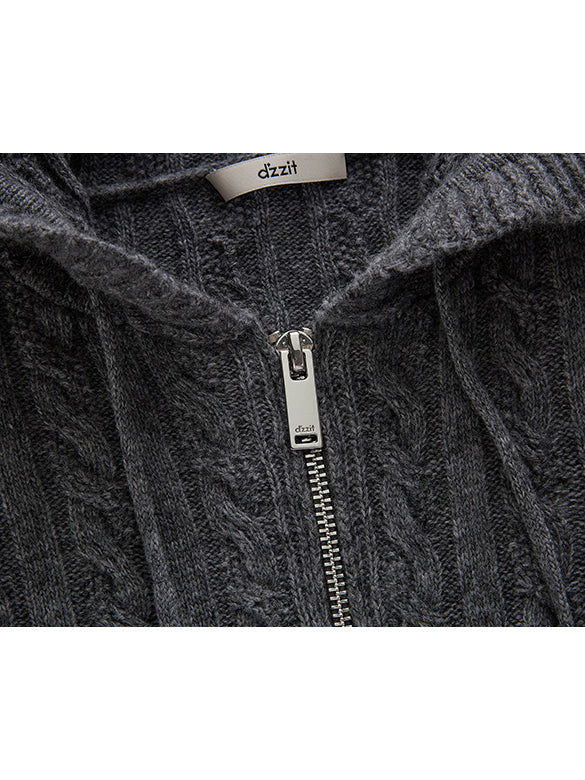 Pompon Design Knitting Zipper Hoodie