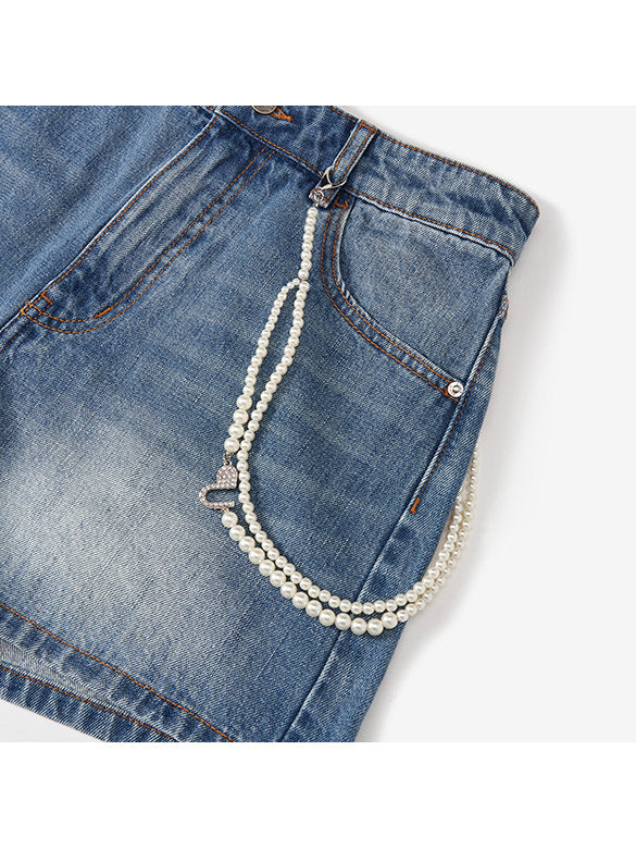 Pearl Wallet-chain Denim Short Pants