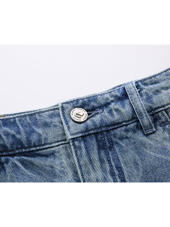 Ribbon Printed Denim Short Pants
