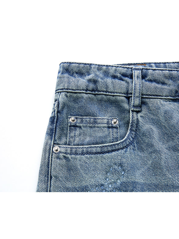 Ribbon Printed Denim Pants