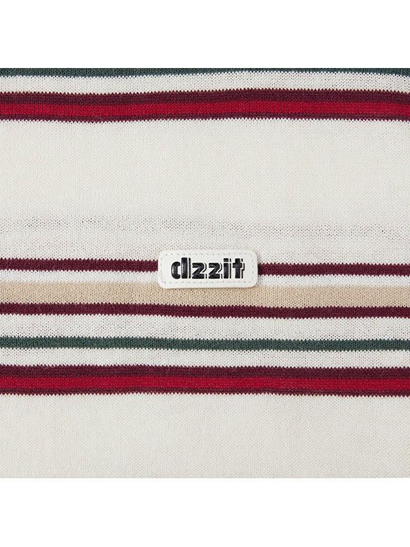 Retro Color Stripe Design Polo Knit
