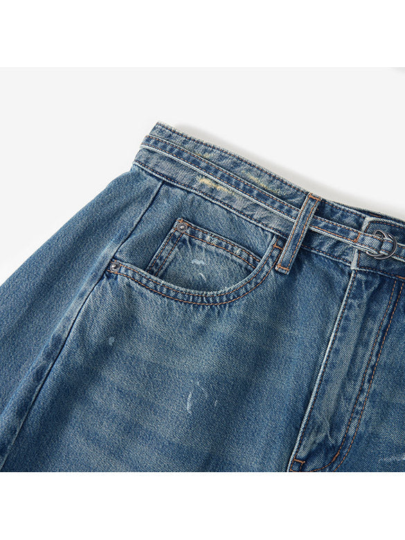 Belted Half Denim Pants