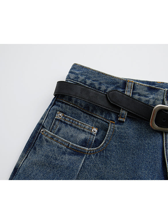 Double Belt Loop High-waist Denim Pants