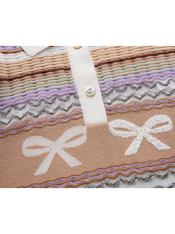 Retro Ribbon Stripe Polo Knit Dress