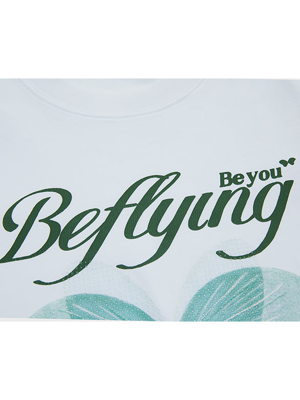 Butterfly Printed & Beads Compact T-shirt