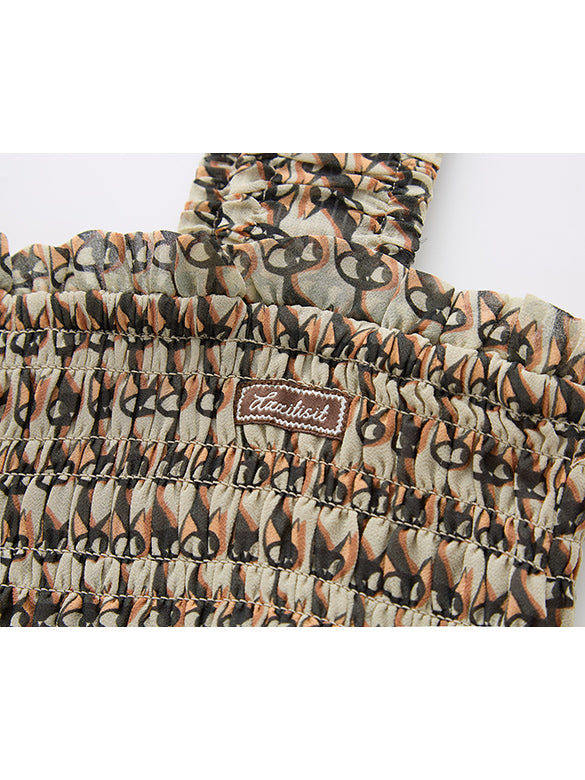 Cat Printed Tiered Chiffon Dress