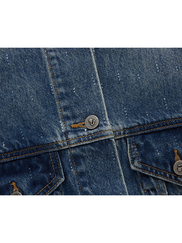 Clear Beads No-collar Denim Jacket