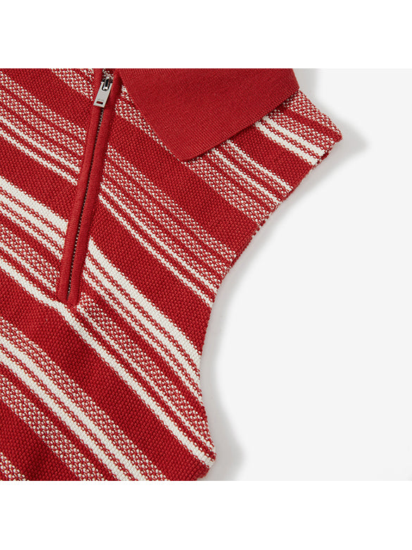 Random Pitch Stripe Sleeveless Zipper Knit