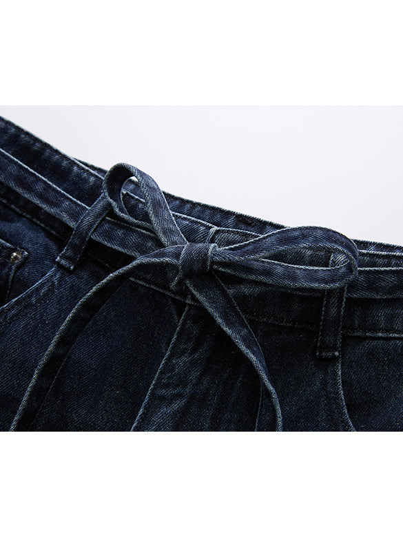 Belted Wide Denim Pants