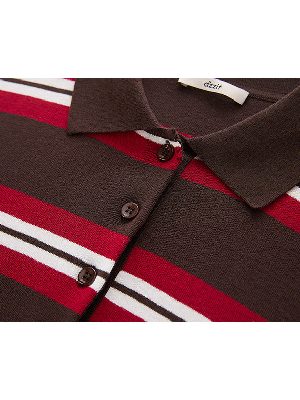 Retro-color Stripe Polo Knit Dress