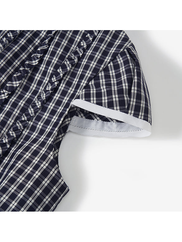 Plaid Feminine Frill Blouse