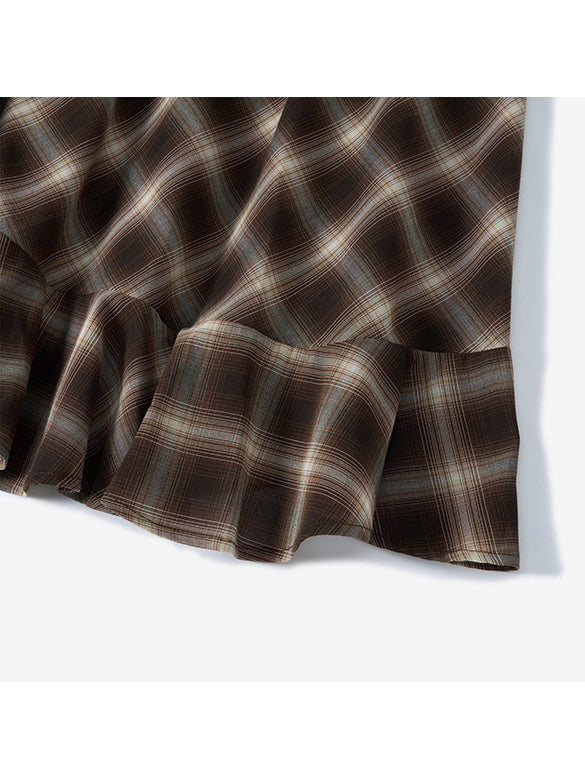 Plaid Asymmetry Skirt