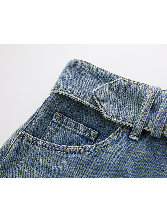 Belted Denim Short Pants