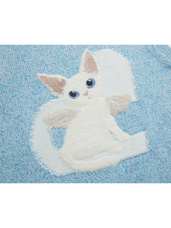Cat Embroidery Sleeveless Knit