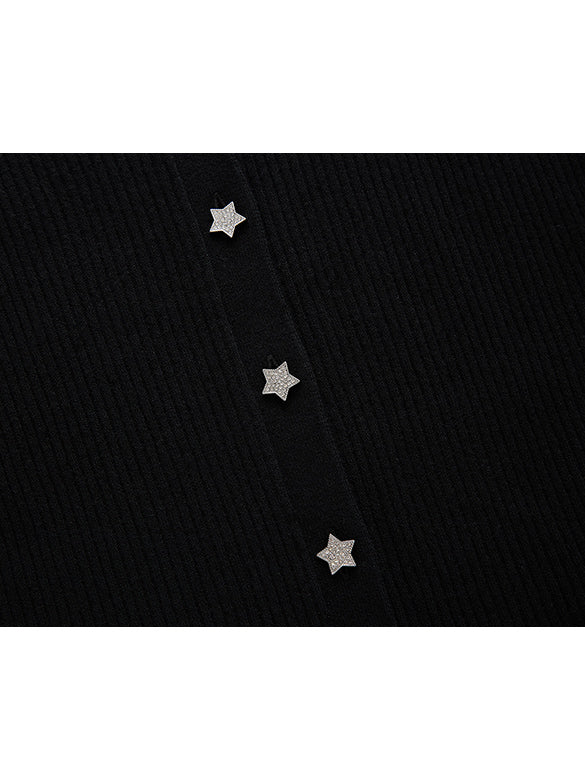 Star Button Rib Knit Cardigan