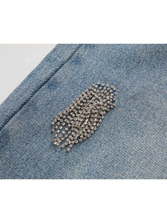Beads Fringe Design Denim Pants