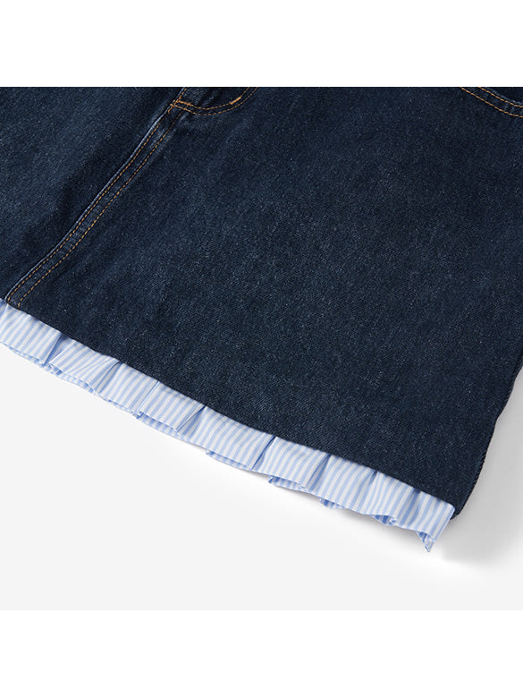 Stripe Frill Rigid Denim Skirt