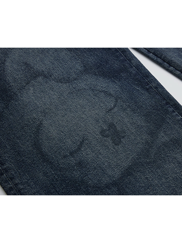 Printed Denim Pants