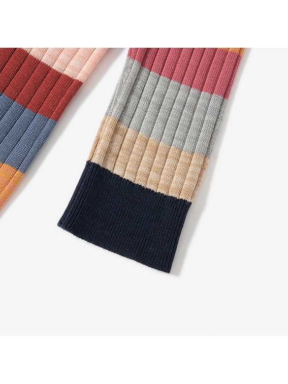 Retro Color Stripe Rib Knit Cardigan