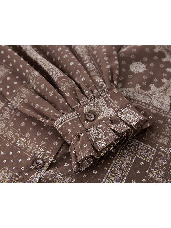 Geometric Printed Bow-tie Chiffon Blouse