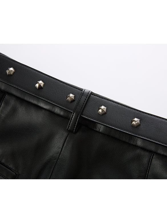 Fake Leather Belted Short Pants