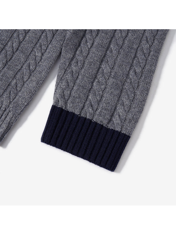 Bi-color Hem Zipper Knit Cardigan
