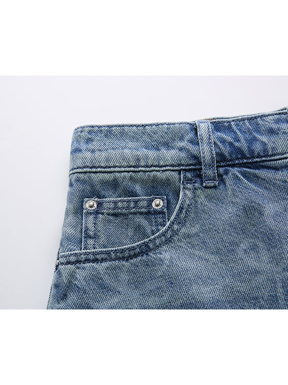 Ribbon Printed Denim Short Pants