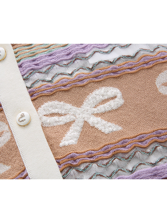 Retro Ribbon Stripe Knit Cardigan