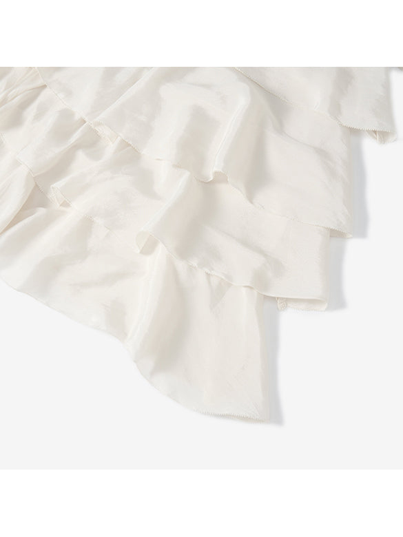 Satin Tiered Belted Skirt