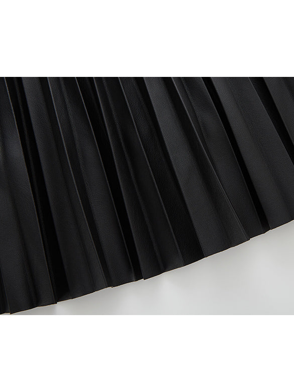 Fake Leather Pleats Skirt