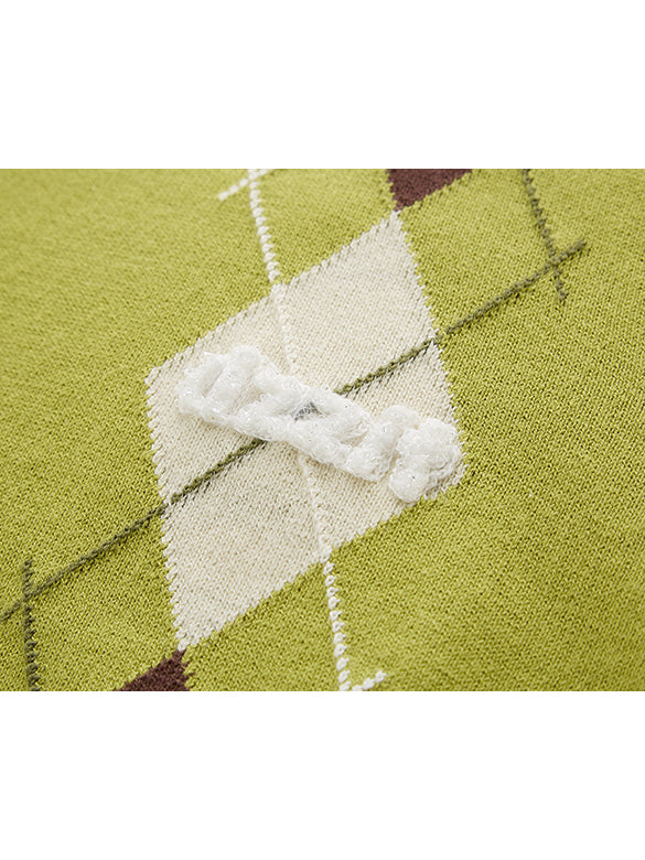 Retro Argyle Knit Cardigan