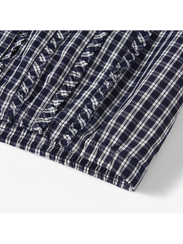 Plaid Feminine Frill Blouse