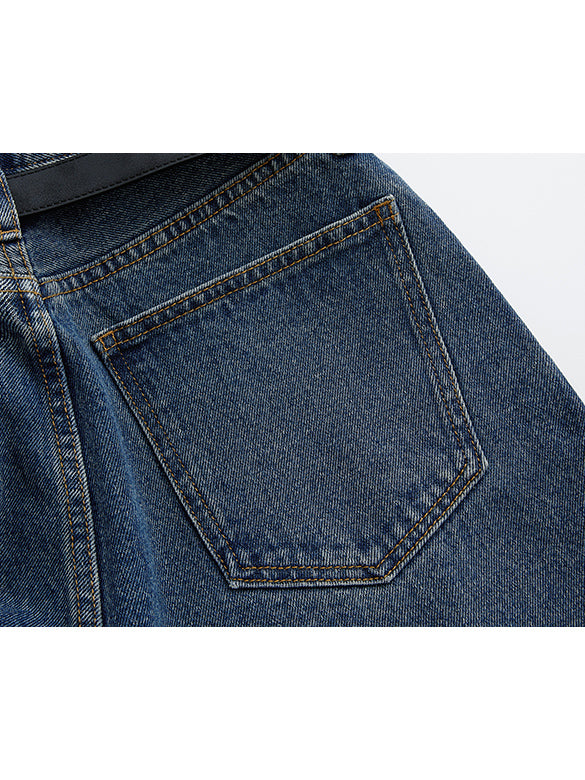 Double Belt Loop High-waist Denim Pants