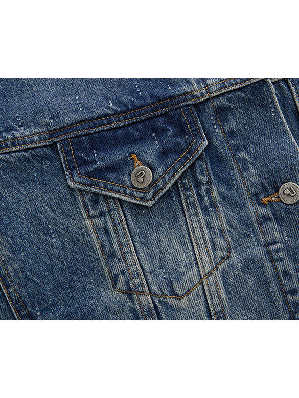 Clear Beads No-collar Denim Jacket
