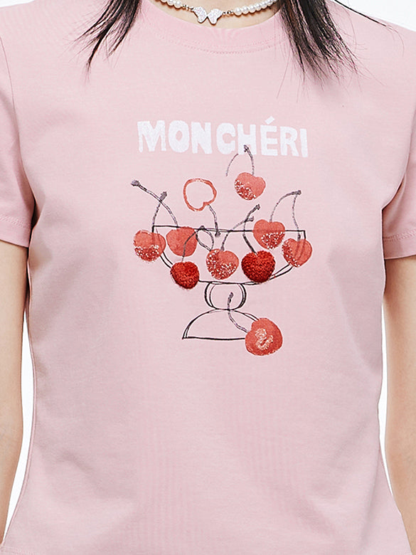Cherry Printed & Beads T-shirt