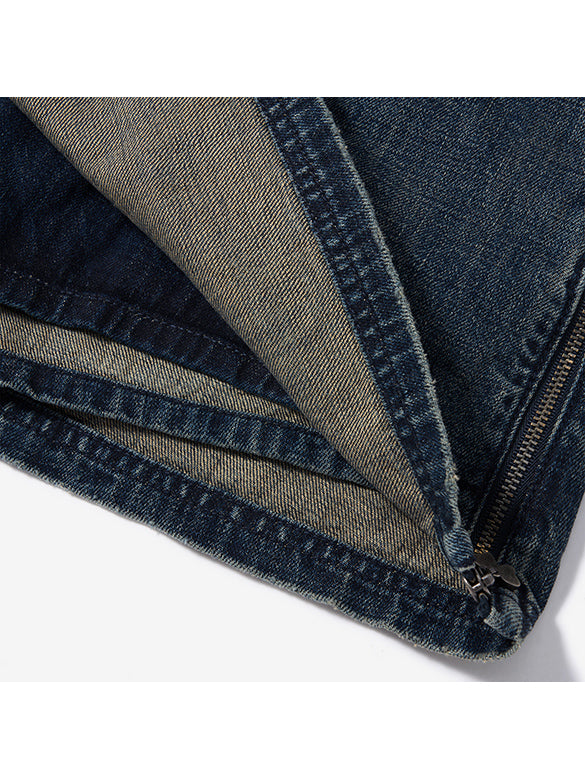 Side Zipper Denim Skirt-Pants