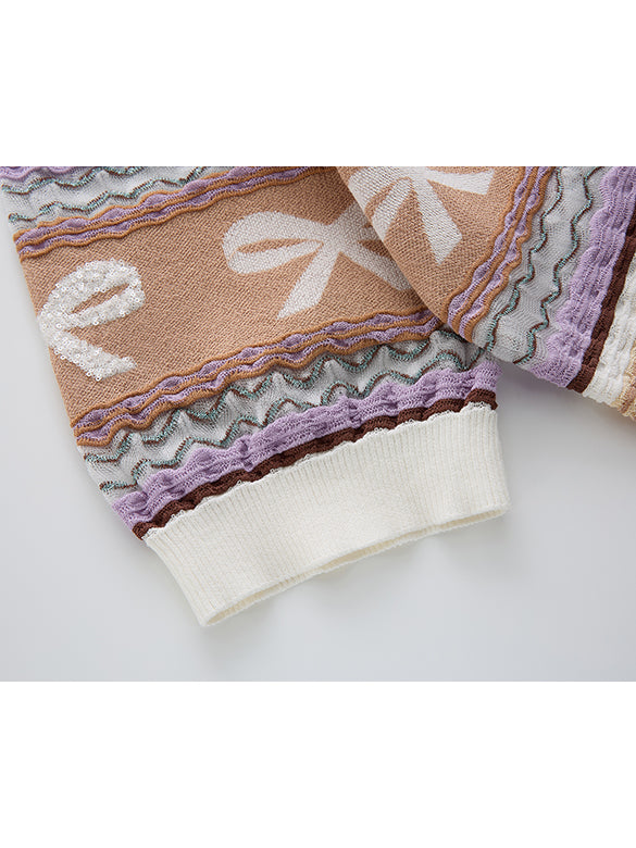 Retro Ribbon Stripe Knit Cardigan