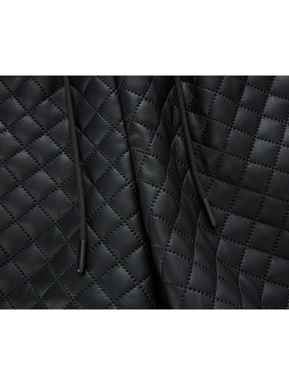 Fake Leather Quilting Short Pants