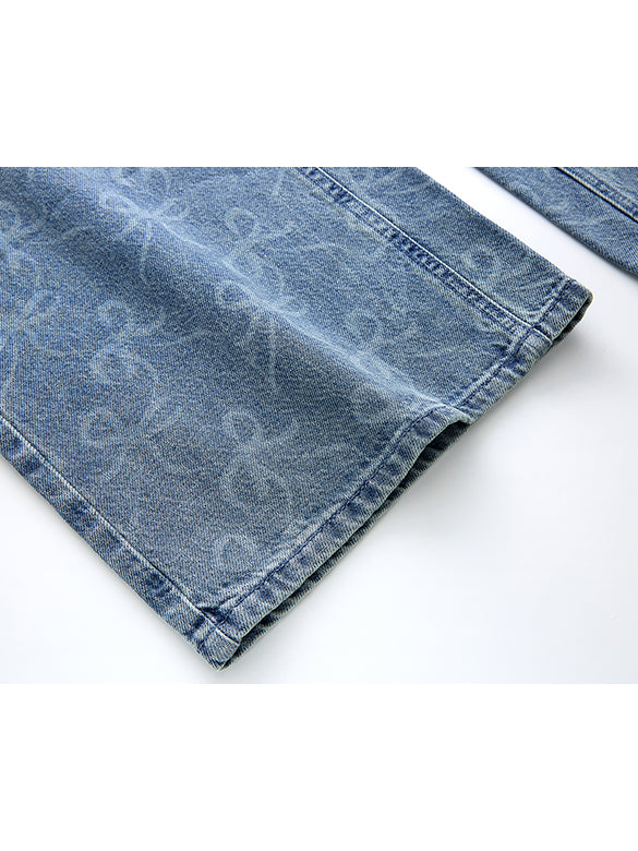 Ribbon Printed Denim Pants