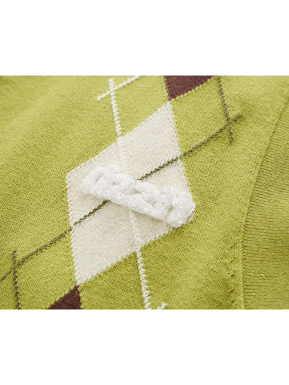 Retro Argyle Sleeveless Polo Knit