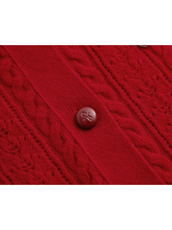 Bi-color Frill Collar Knit Cardigan